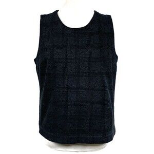 Banana Republic Shell Sleeveless Crew Neck Top Womens M Black Charcoal Plaid
